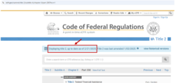 Screenshot of the federal e-CFR website with a red arrow pointing to the link for the 2024 revised version of the Uniform Guidance.